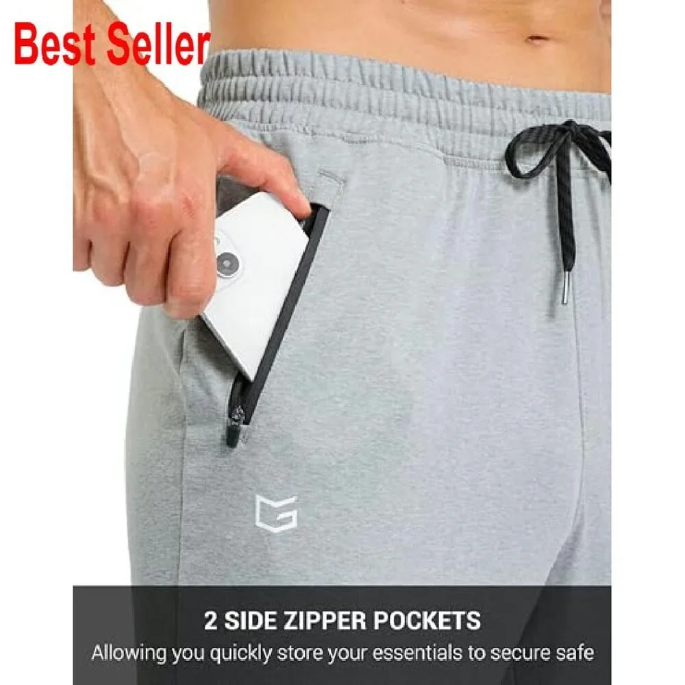 Men's Tapered Joggers Stretch Athletic Sweatpants Zipper Pockets Quick Dry